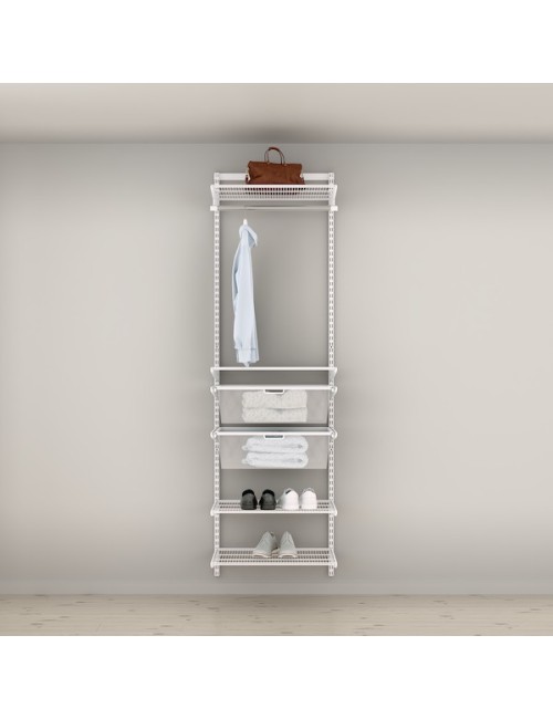 Elfa Kit Rangement Dressing Medium Elfa Platinium 60 Cm, un rangement alliant le bois et l'acier pour un dressing moduloable et