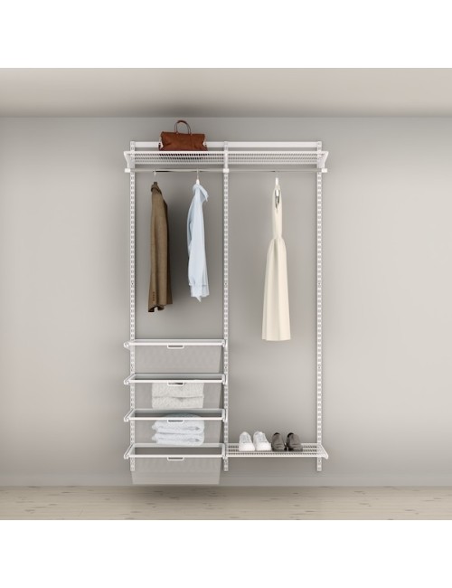 Elfa Kit Rangement Dressing Basic Elfa Blanc 125 Cm, un rangement alliant le bois et l'acier pour un dressing moduloable et élé