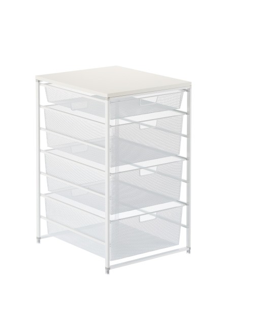 Les Les paniers existent en différentes tailles comme le Panier filet Largeur 45 cm Blanc pour créer une colonne de paniers Elfa