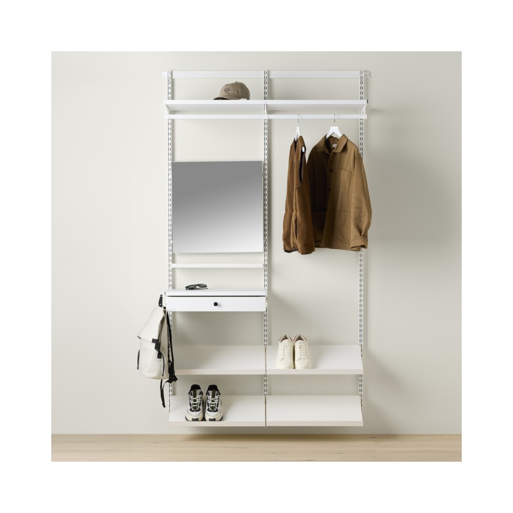 Solution d'entrée simple Elfa avec étagères inclinées et miroir, Décor+ L: 120 Mat Blanc/Blanc