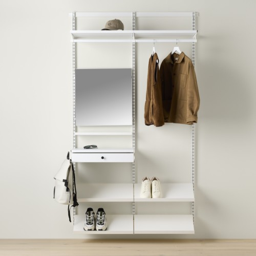 Solution d'entrée simple Elfa avec étagères inclinées et miroir, Décor+ L: 120 Mat Blanc/Blanc