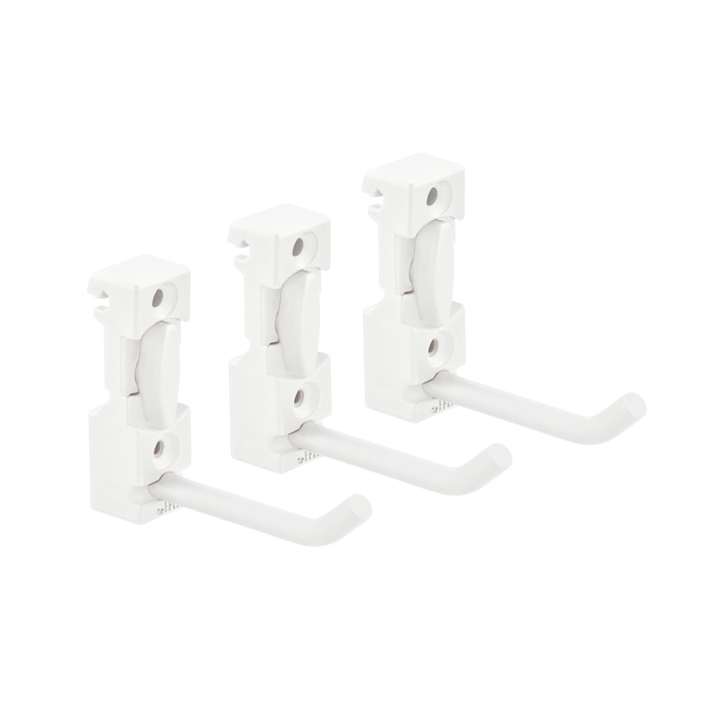 Le Lot de 3 crochets blanc pour lisse est un accéssoire qui se positionne sur les Elfa à composer Elfa pour vous créer un espace